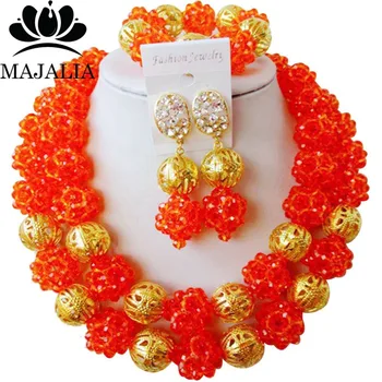 

Fashion Nigeria Wedding african beads jewelry set orange Crystal necklace bracelet earrings Free shipping VV-112