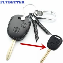 Flybetter Пояса из натуральной кожи Дистанционное управление металлический брелок чехол для Toyota Camry/RAV4/Corolla/Prado/Yaris 2 кнопка Ключевые l2039