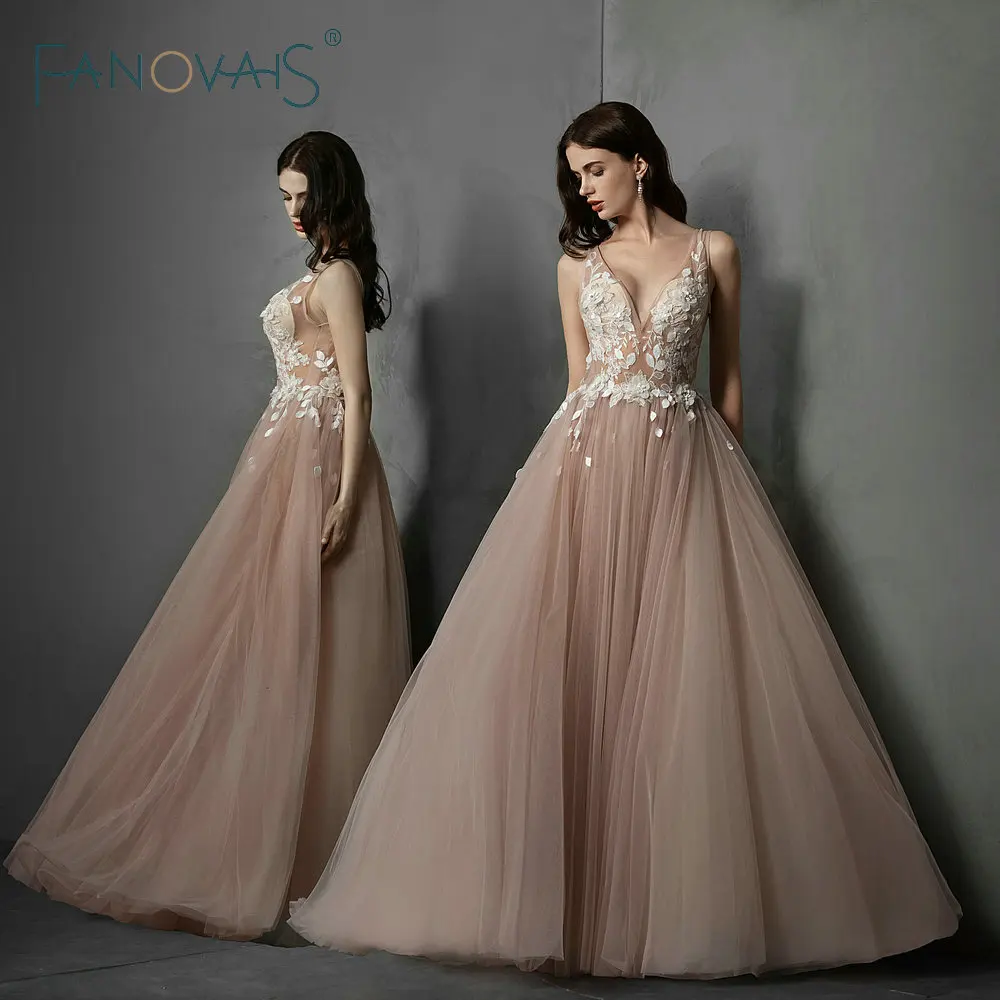 

Deep V Neck Lace Evening Dresses 2019 Simple Backless Prom Dresses Vestido de fiesta Longo Robe de soiree abendkleider