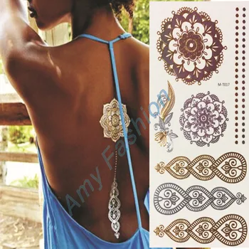 

1Pcs Random Newest Temporary Tattoo Sticker Gold Waterproof Egypt Style Striped Wings Image Metallic Tatoo for Girl Women