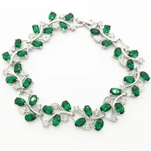 Стиль Дерево листьев Серебряный браслет-цепочка и Для женщин зеленый гранат белый цвет циркон ювелирных изделий 8 дюймов 20 см