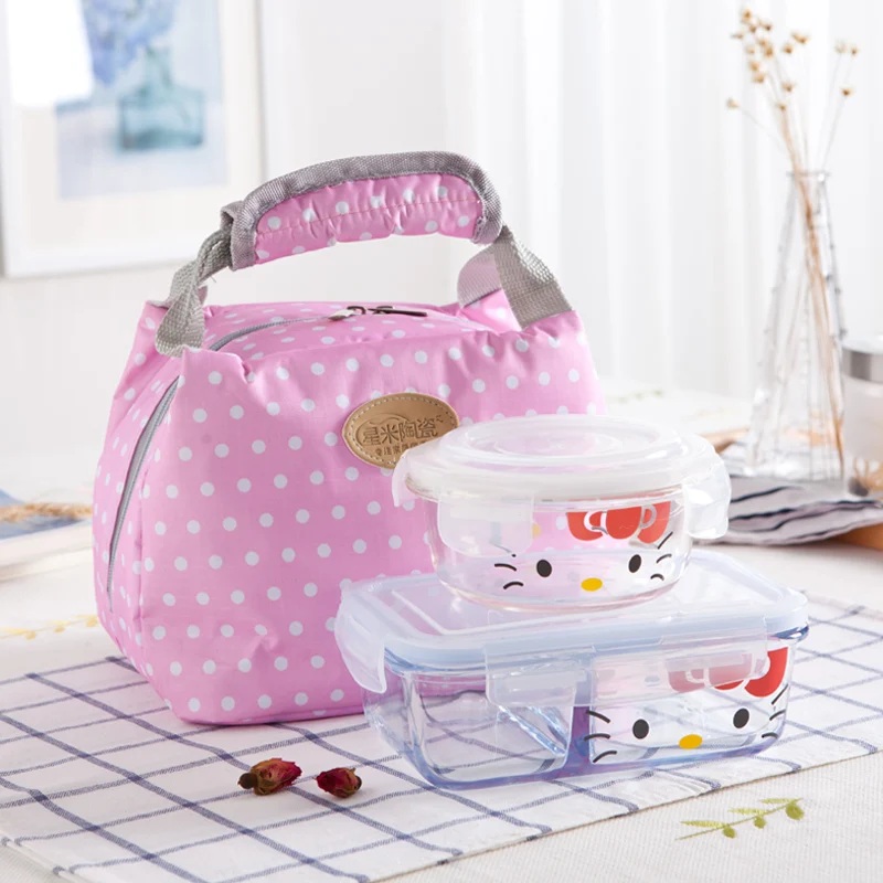 

Cartoon Heat resistant glass lunch box with spoon microwave oven transparent leakproof Compartmental Food fruit container-ZX0697