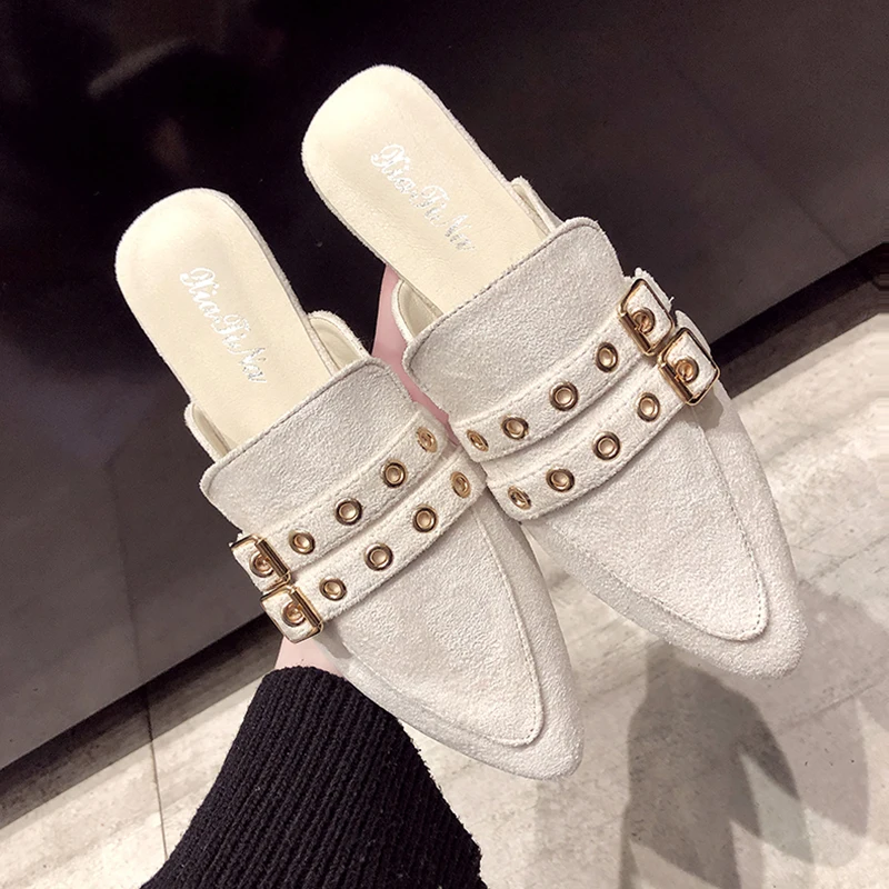 

SLHJC Women Summer Autumn Slippers Pointy Toe Slip On Casual Female Slides Drags Summer Weekends Daily Sandals