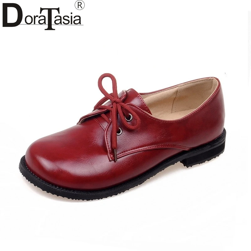 

DoraTasia Women's Leisure Comfortable Flat Shoes Woman Vintage Lace Up Rubber Sole Chunky Oxfords Big Size 31-43