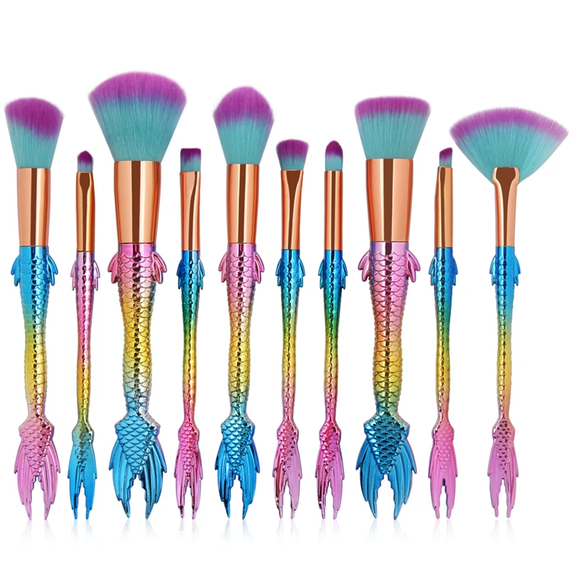 

Makeup Brushes Set Cosmetic Foundation Powder Blush 5&10 pcs Eye Shadow Concealer Blending Mermaid Fish Brush Beauty Tool Kit