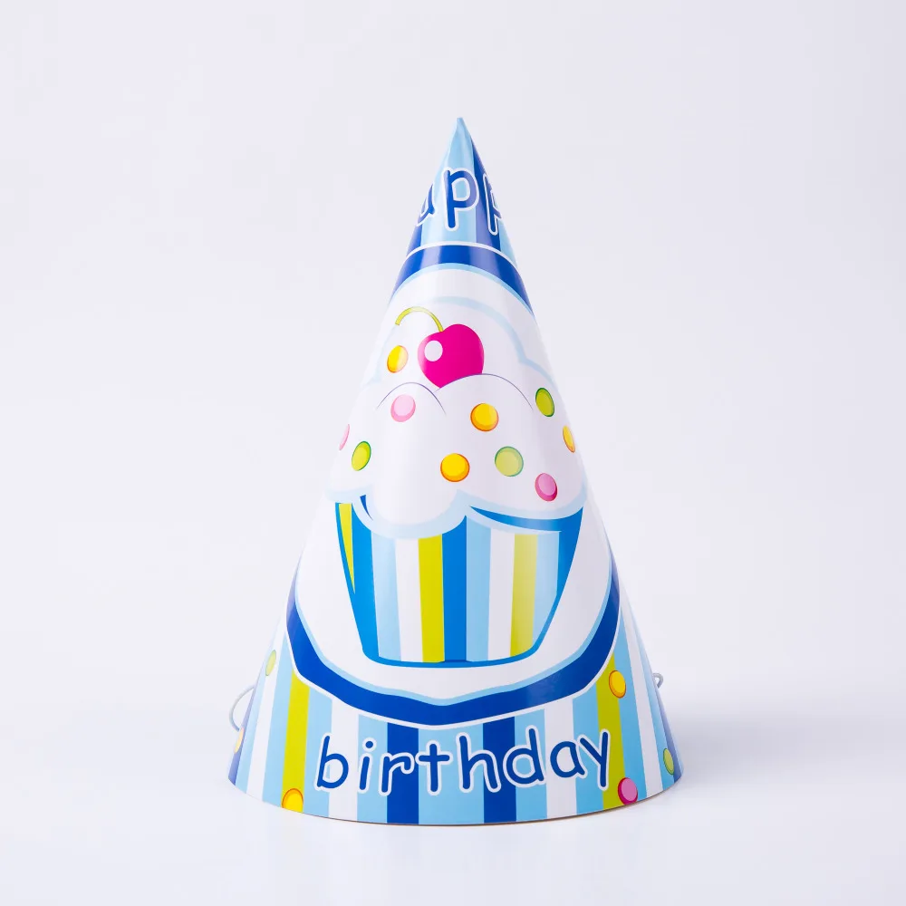 

6pcs/lot Blue ice cream Birthday Party Decoration hat Kids Baby shower Dessert Cake wedding decor Party Supplies
