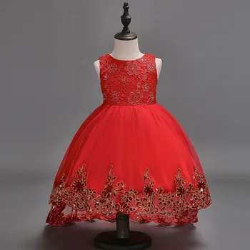 

Children dress wedding flower princess princess dress red sleeveless trailing dress cuhk children's host dresses of the girls