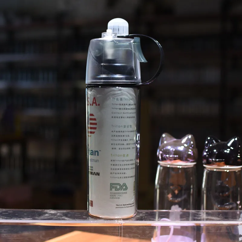 Бутылка для воды тритановый пластиковый с насадкой для Тур спорта на открытом воздухе 600 мл Посуда для напитков BPA бесплатно - Цвет: Black