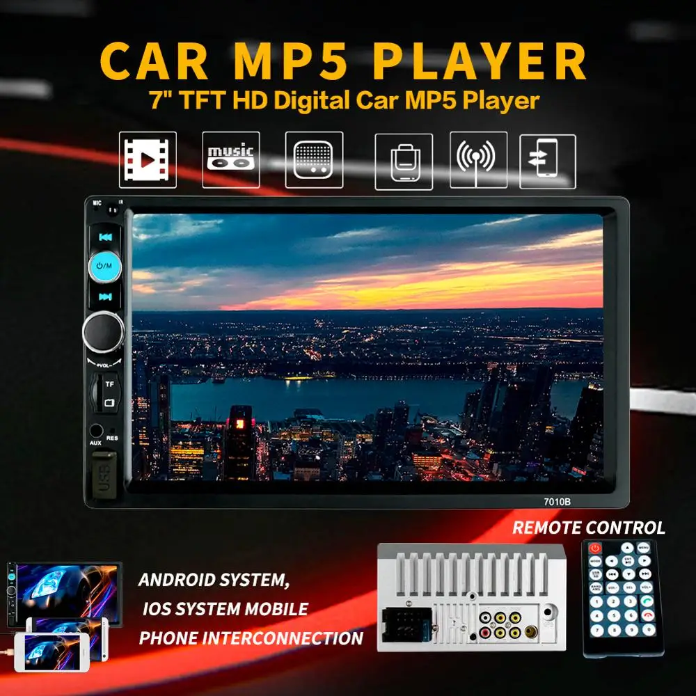 Автомагнитола 7010B 2 din 7 &quotHD плеер MP5 сенсорный экран цифровой дисплей Bluetooth