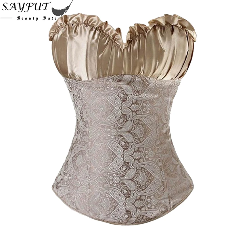 Women's Sexy Ladies Wedding Lingerie Brocade Bustier Boned Lace-Up Back Corset Waist Trainer Corsets And Bustiers espartilho Women's Sexy Ladies Wedding Lingerie Brocade Bustier Boned Lace-Up Back Corset Waist Trainer Corsets And Bustiers espartilho