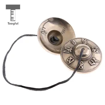 

Tooyful Exquisite 1 Pair Carved Mantras Cymbal Buddhist Style Cymbal Gong Hand Percussion for Kids Musical Toys 6.7cm