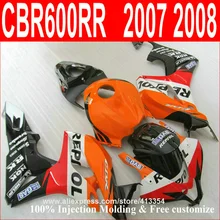 Инъекций кузов обтекателя kit для Honda CBR600RR 2007 2008 оранжевый черный обтекатели комплект CBR 600RR 07 08 143NT