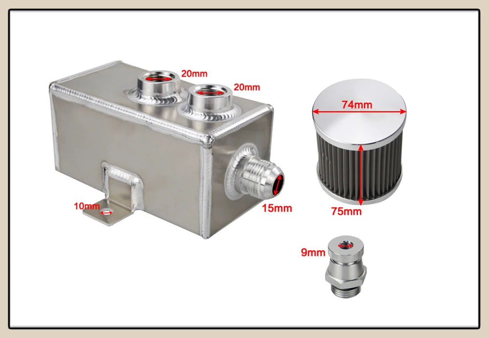 LZONE-1L Универсальный Автомобильный Алюминиевый маслоуловитель БАК топливные баки с дыхательным фильтром сливной кран 1LT Baffled JR9491