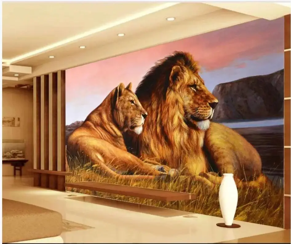 

WDBH 3d photo wallpaper custom mural HD African Steppe Lion background painting living room home decor 3d wall murals wallpaper