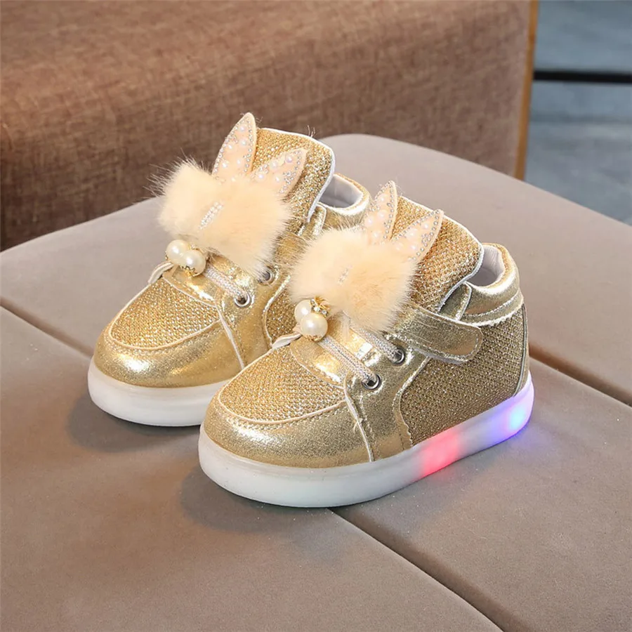 2019 kids sneakers lights girls cartoon rabbit fur LED lights shoes lights shoes sneakers casual shoes kids sneakers LED 40J24 (25)