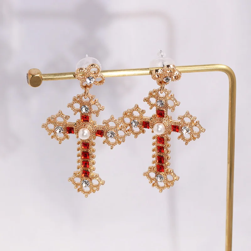 JUJIA барокко Висячие серьги для женщин Одежда Аксессуары винтажные массивные большие золотые металлические серьги крест ювелирные изделия
