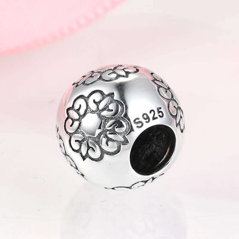 Authentic 925 Sterling Silver Stamp Flowers Round beads Fit Original Pandora Bracelet Jewelry making Mother's Day gift