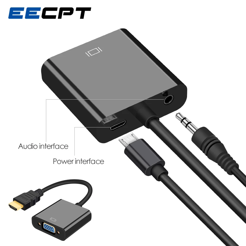 

EECPT HDMI to VGA Adapter Converter 1080P Digital to Analog Video Audio Adaptor for PS4 TV box Laptop to PC Screen TV Projector