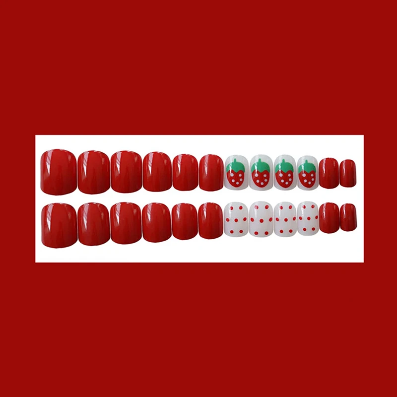 24pcs Cute  Fake Nails Lattice Grid Design Artificial French Multiple Colors False Nails Tips Press On Nails With Glue