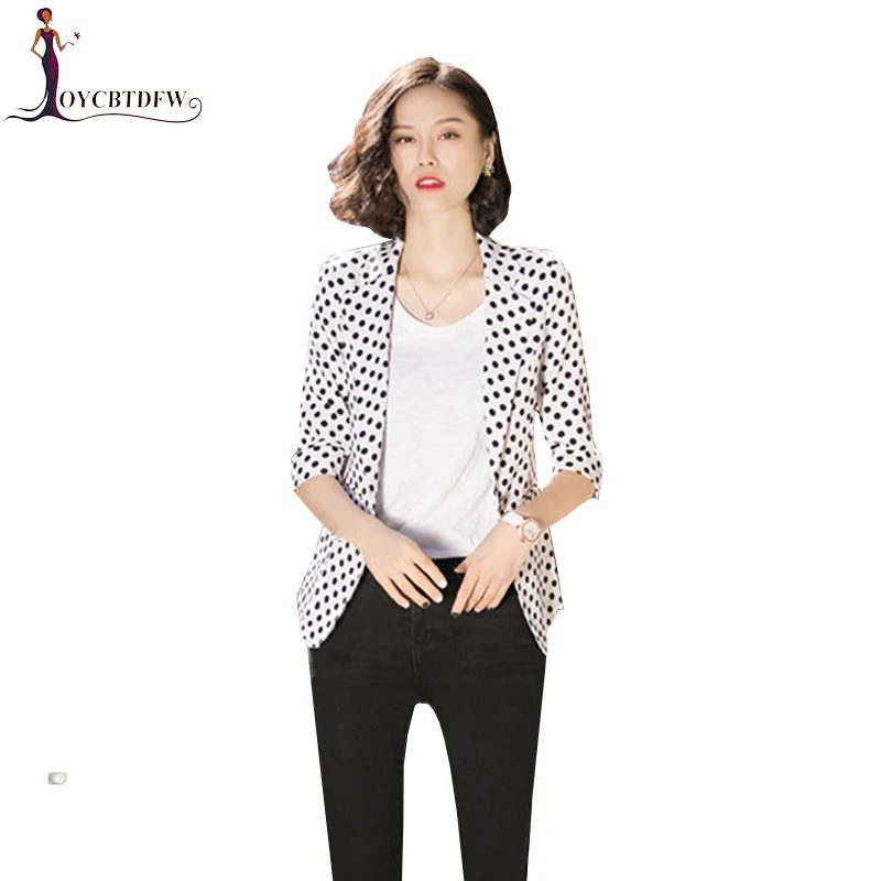 

Spring Women Small Suit Wave points Three Quarter sleeve Casual Slim Suit 2018 Fashion New Large size Coat Autumn Lady Suit xy75