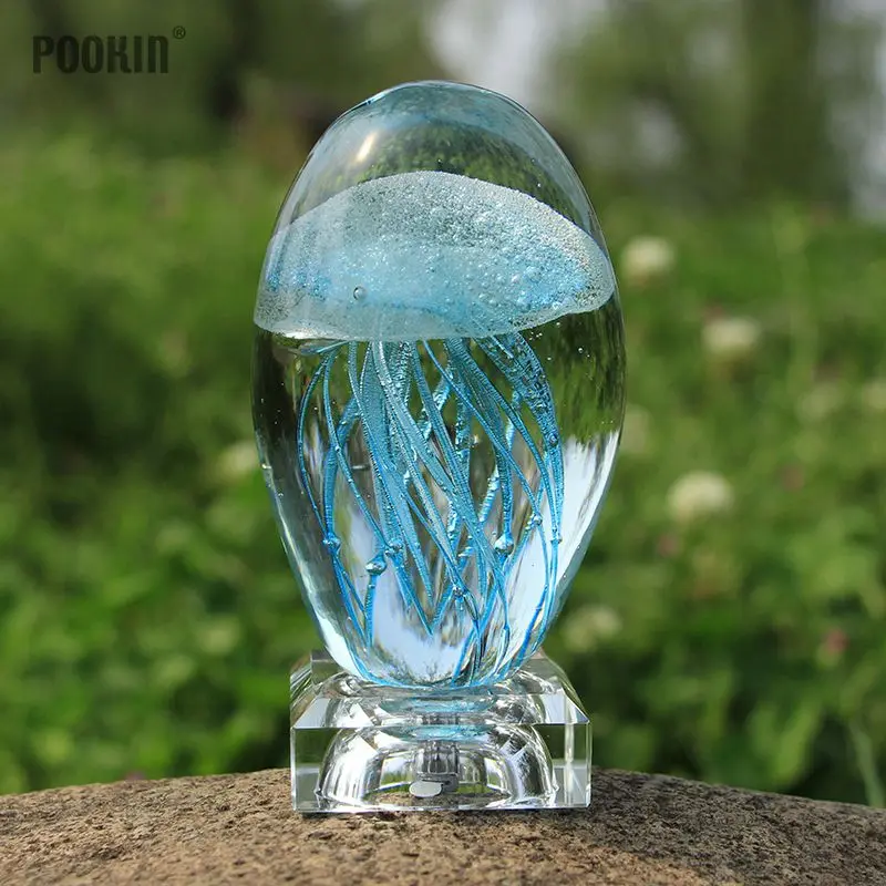Lâmpada de Mesa Cristal para Decoração do Quarto Luz da Noite Presentes Criativos Jellyfish Modelo Led Multicolorido Iluminação Férias 3d 3 Presentes criativos jellyfish modelo 3d led multicolorido