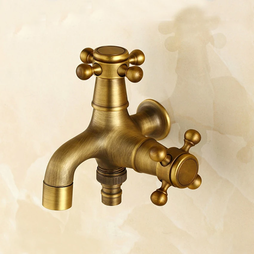 

Antique Brass Single Cold Tap Dual Use Washing Machine Faucet G1/2 Wall Mount Double Spouts Decorative Garden Bibcock Faucet