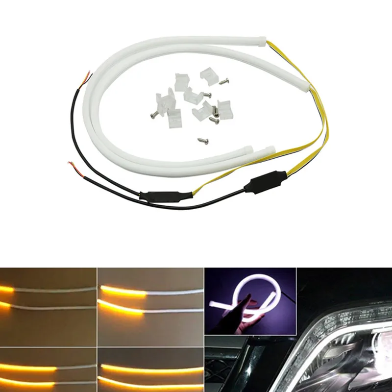 

Flexible Car DRL Running Turn Signal White Amber LED Flowing Bar Silicone Daytime Running Light Headlight Strip For BMW E46 RIO