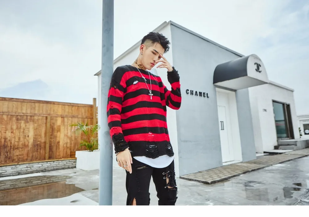 Aolamegs Male Sweatshirt Striped Holes Sweatshirts Pullover Fashion Full Sleeve High Street Streetwear Casual Autumn 2017 Brand (17)