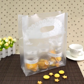 

100pcs Lace Printing Plastic bag Bake food packing cake dessert bag biscuit bread bag transparent plastic hand bag free shipping