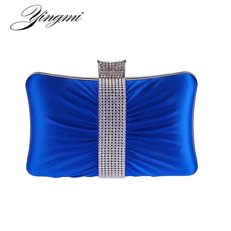 

Rhinestones Women Evening Bags Ruched Metal Day Clutches Handbags Mixed Color Fashion Lady Messenger Chain Shoulder Bag