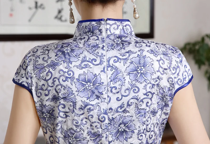 Для женщин ретро тонкий летний традиционное китайское платье Cheongsam Ци Пао цветок печати с коротким Китайские женские халаты