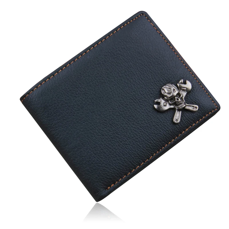 

Business Men Leather Wallets Skull Rivet Card Holder Multi Pockets Credit Cards Bifold Purse For Male Simple Design
