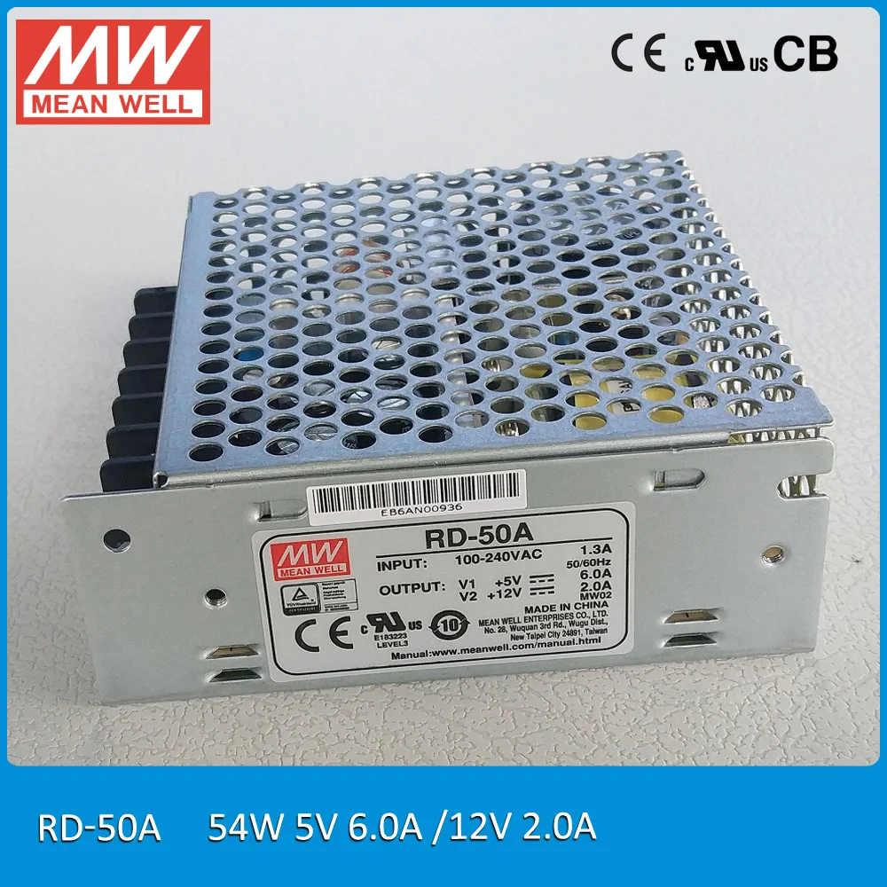 Оригинал MEAN WELL RD-50A 54 Вт 5 В/6 А 12 В/2 а двойной выход Источник питания Meanwell |