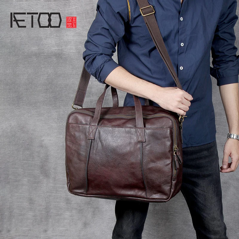 

BJYL Casual Business Head cowhide portable Briefcase Men's leather computer packets shoulder crossbody bag