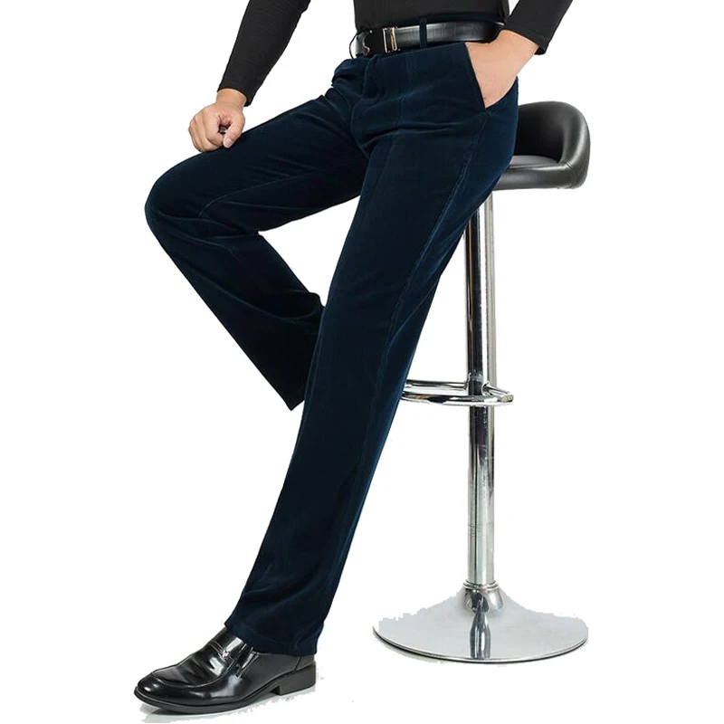Online Nuevos pantalones de pana sueltos de cintura alta de otoño para hombres, pantalones casuales de negocios, pantalones elásticos rectos, pantalones de pana de mediana edad