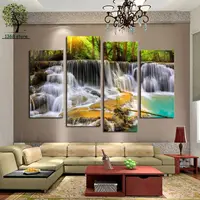 4 panel The Waterfall With Tree Large HD Picture Decorative Art Print Painting On Canvas For Living Room Wall No Frame HW050