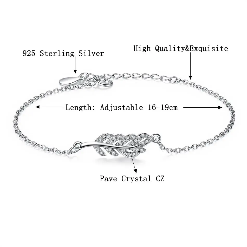 ELESHE Fashion Vintage Leaf Link Chain Charm Bracelet Bangle for Women 925 Sterling Silver Bracelets Femme Wedding Jewelry Gift