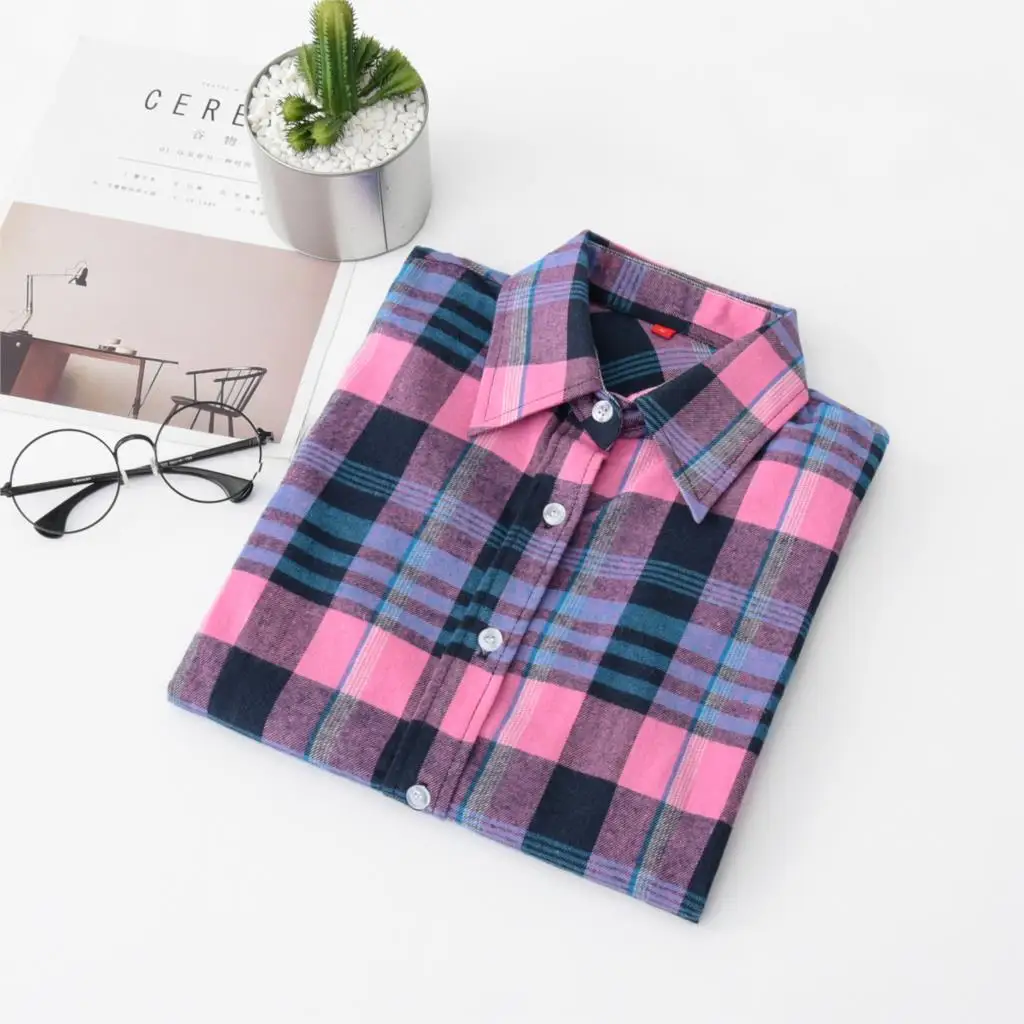 2020 Women Blouses Brand New Excellent Quality Flannel Red Plaid Shirt Women Cotton Casual Long Sleeve Shirt Tops Lady Clothes