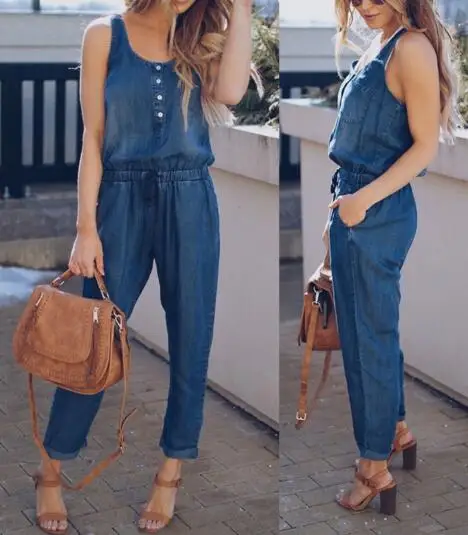 Denim Wash Overall For Summer Lady Women Fashion Cool Street Blue Plain Women Sleeveless Loose Jeans Jumpsuit Long Pants Denim Wash Overall For Summer Lady Women Fashion Cool Street Blue Plain Women Sleeveless Loose Jeans Jumpsuit Long Pants