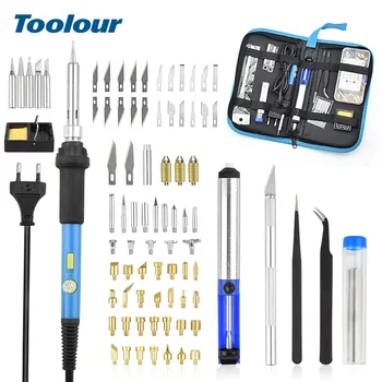 

Toolour Adjustable Soldering Iron Carving Pyrography Tool Set EU/US plug 60W Wood Embossing Burning Kit with Switch Tool Bag