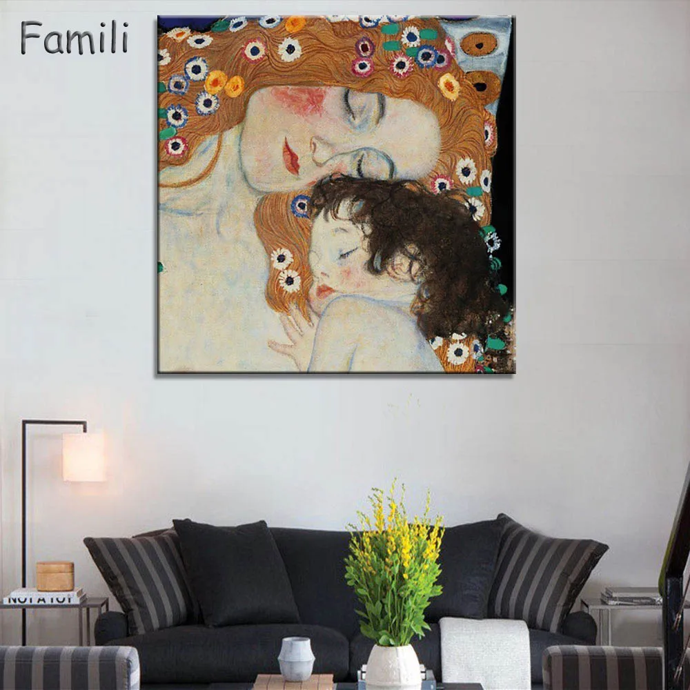 Quadros Gustav Klimt мама и ребенок напечатаны абстрактное искусство живопись маслом на холсте настенные художественные принты картина для гостиной домашний декор