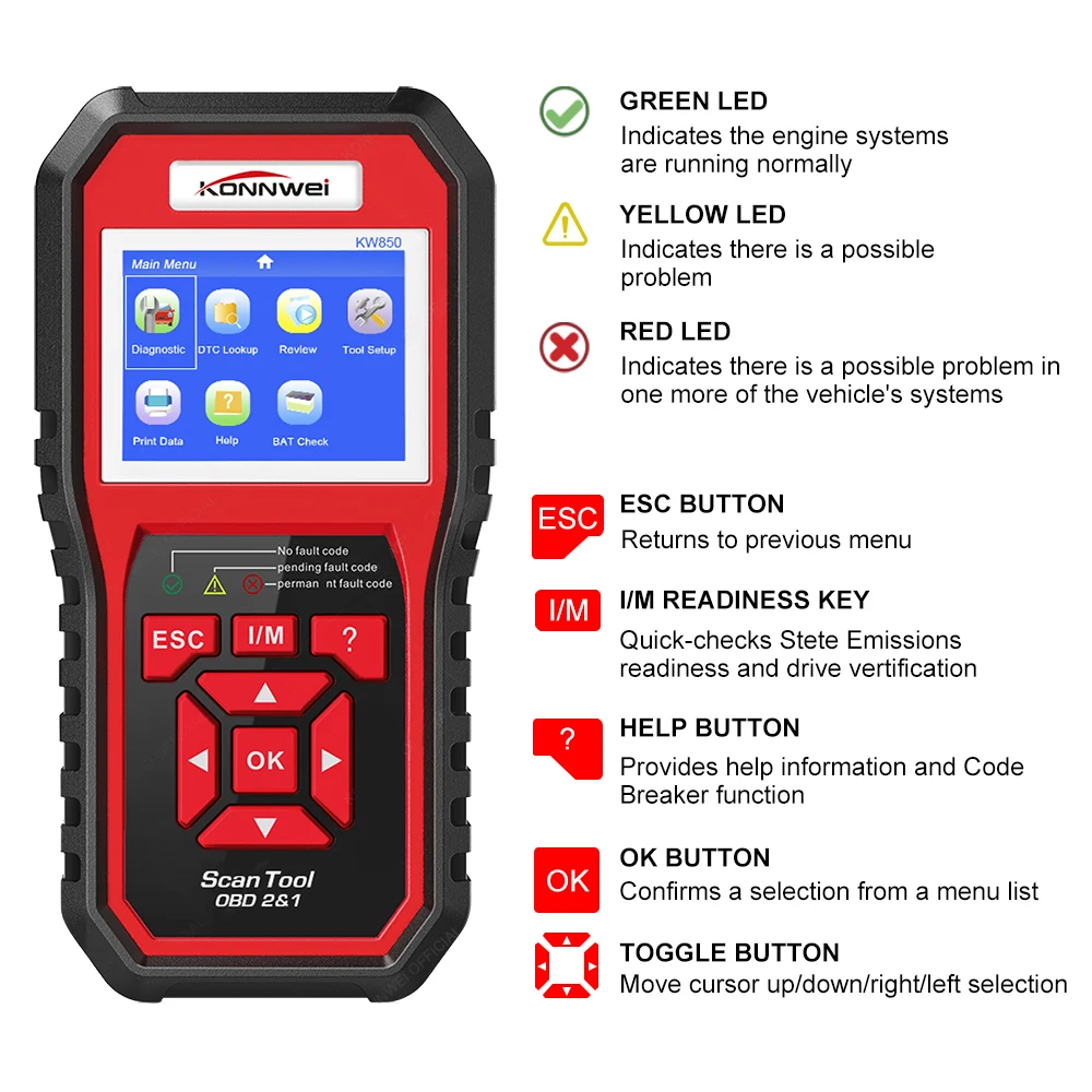 OBD2/EOBD Automotive SCANNER KW850 CAN OBD II Car Diagnostic Tool Fault Code Reader With Multi-language Support ISO 9141/KWP2000