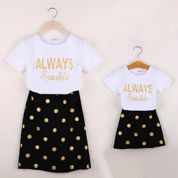 

Mother Daughter Skirt+tshirt 2pcs Sets Europe&America Spot Prints Cotton Family Matching Oufits Women Mum Baby Girls Clothing