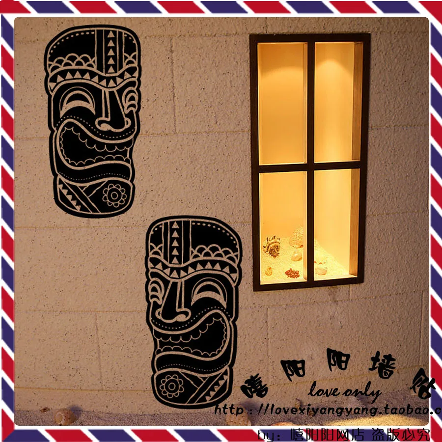 

Free Shipping Africa Maya Face mask Totem Creative Pattern Large Pub Bar Wall Decals Wall Stickers Covering Home Decor