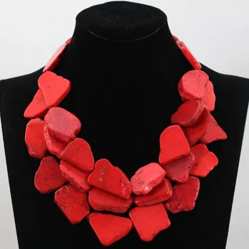 

Charming Red Stone Chunky Necklace Natural Sheets Beaded African Fashion Necklace for Wedding Free Shipping TN144