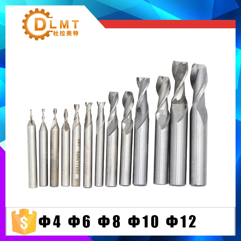 5pcs/set HSS CNC Straight Shank 2 Flutes End Mill Milling Cutter Drill