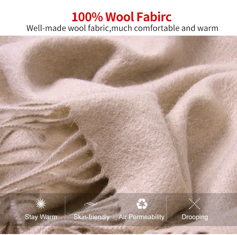 Winter Wool Cashmere Scarf For Men Warm Solid Tassels Fine Wool Scarves Male Man Fashion Wool Scarfs Big Bufandas Hombre
