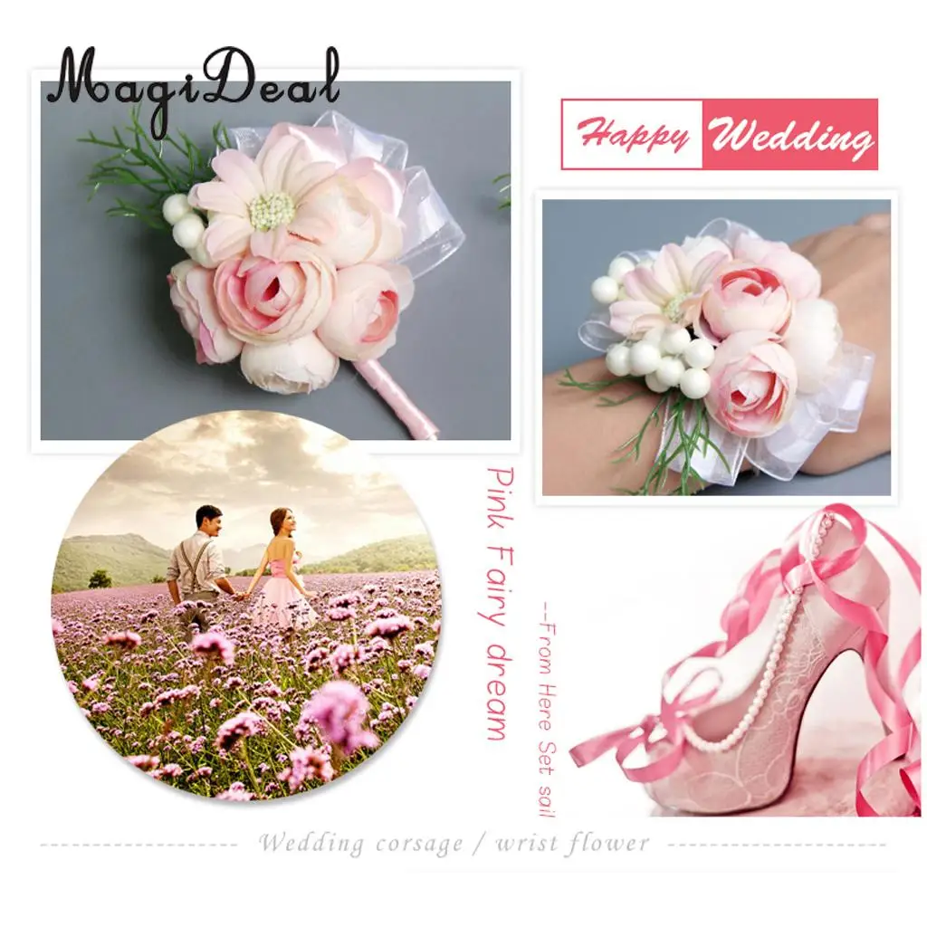 MagiDeal Elegant Wedding Artificial Pearl Corsage Crafts for Bridal Groom Engagwment Party Ceremony Formal Occasion Peach/Pink