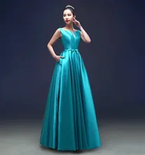 Cheap Custom Size !100 colours V neck bow belt long Evening dress Invisible pocket party dresses women Communion Dress plus size