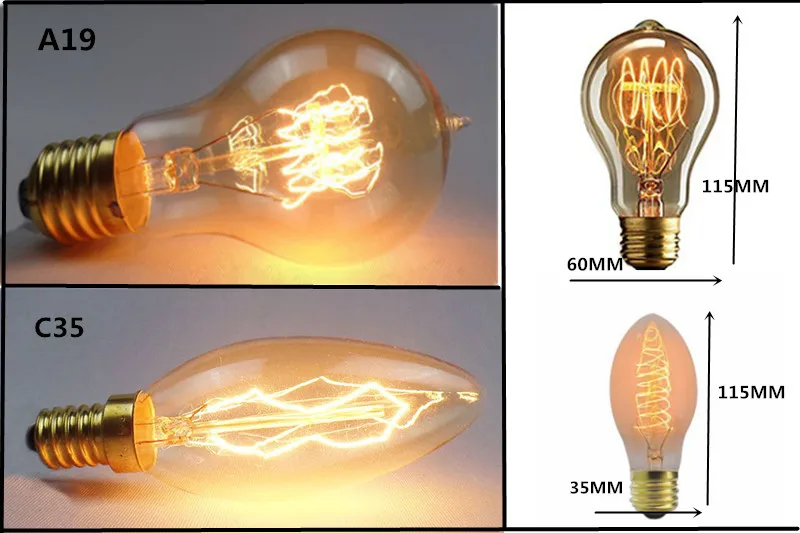 Купить 9 бесплатно 1> лампа Эдисона E27 40 Вт 60 Вт 220 В 110 В ST64 A19 T45 A19 ST48 светильник накаливания ампула винтажная лампа для декора